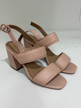 Qupid Blush Pink Wide-Strap Block Heel Sandals